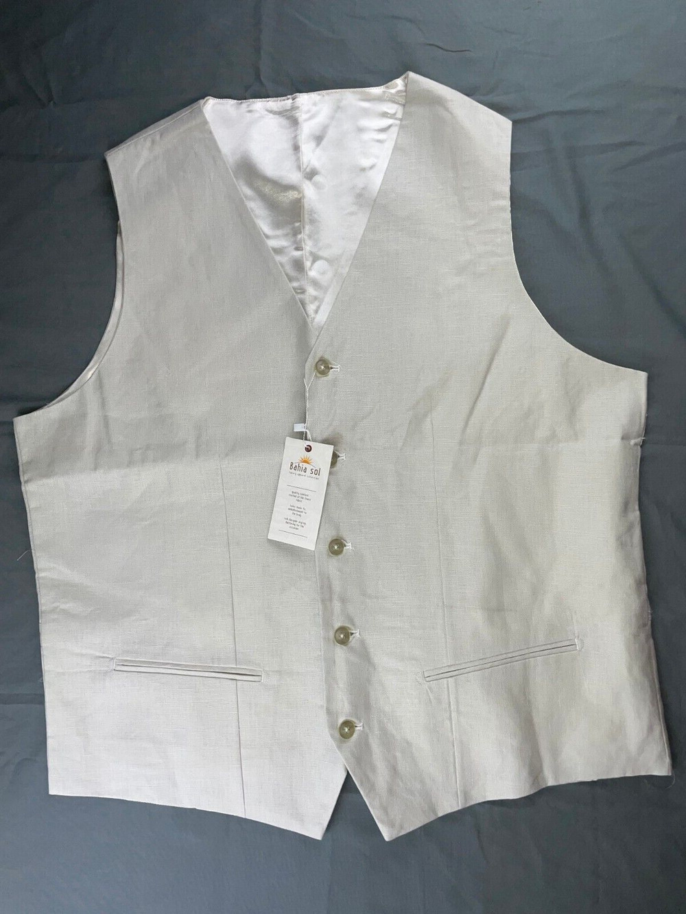 Bahia Sol 100% Linen Lined 5-Button Vest w/ Back Cinch Adjuster. Men's M, NWT!!